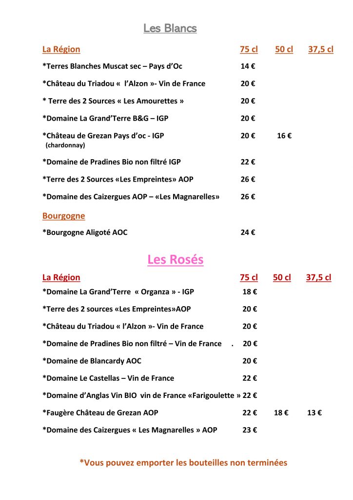Carte des Vins - 01 - Restaurant de l'ALZON