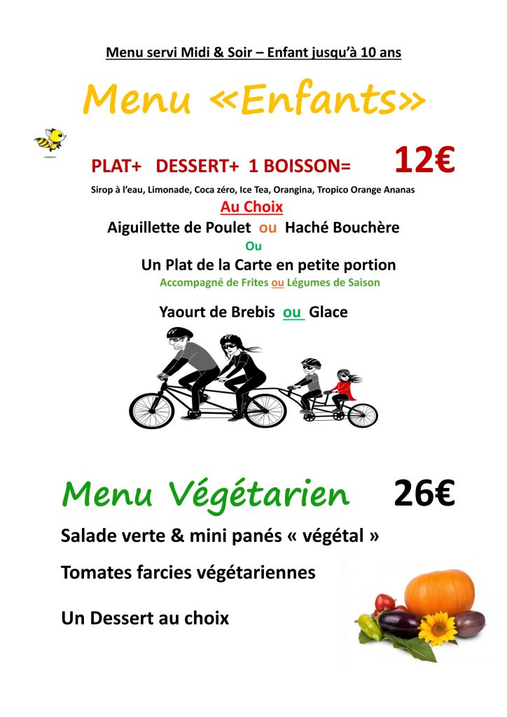 Menu Enfant et Végétarien Restaurant ALZON